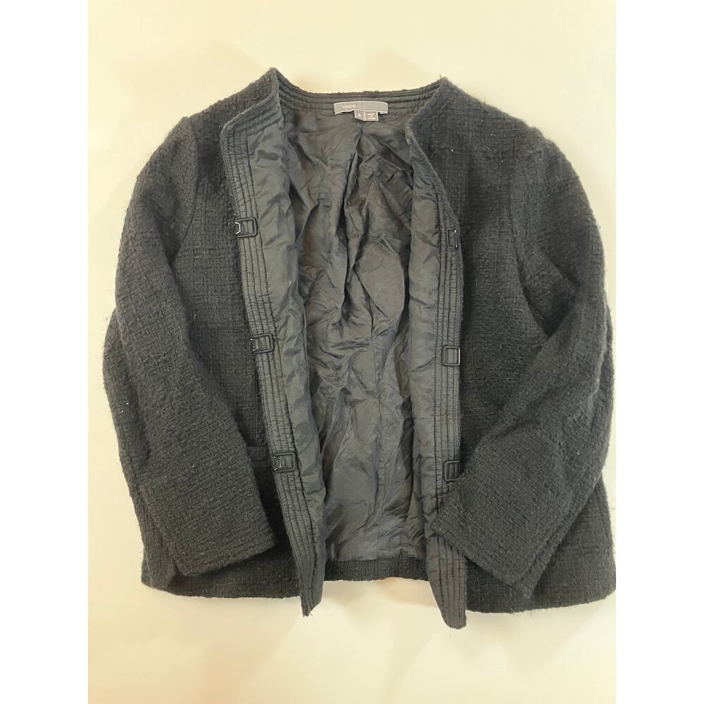 Vince Women’s Size 2 Black Wool Blend Boucle Tweed Jacket Silk Lined